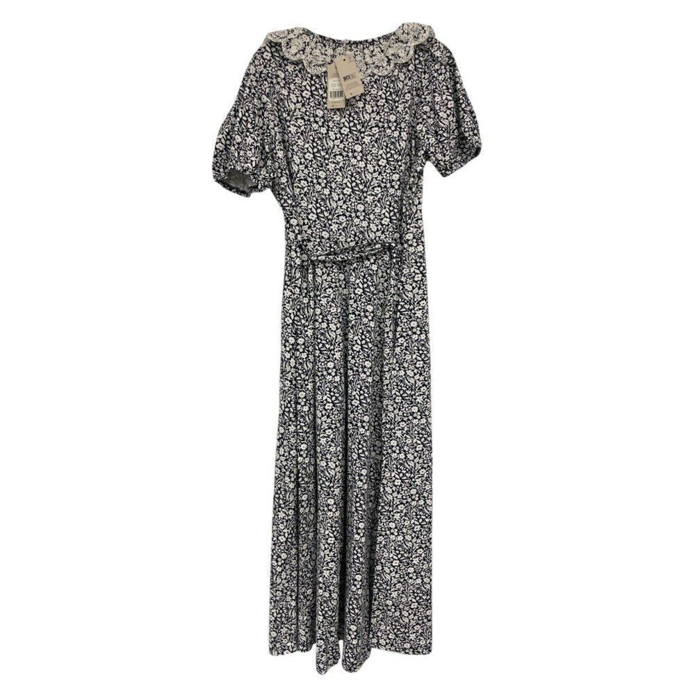 Boden Womens Maxi Dress UK 18 US 14L Navy Blue Floral Trim Lace collar D0135 NWT - Picture 3 of 12